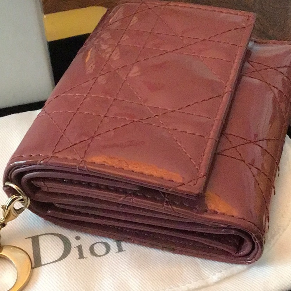 Authentic Lady Dior Lotus Trifold Patent Leather Compact Folding Wallet with COA - Picture 3 of 10